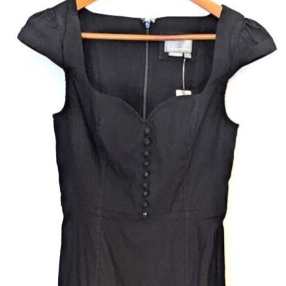 NWT Anthropologie | Cecily Fit & Flare Button Front Sweetheart Dress Black | XS - Picture 6 of 11